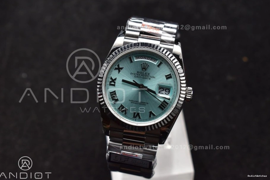 President 36 on EyeCatching 689 (Gain Dial Light vr3255 Weight) Blue Roman Steel SS 904L Bracelet Edition DayDate QF V5 Best 1031